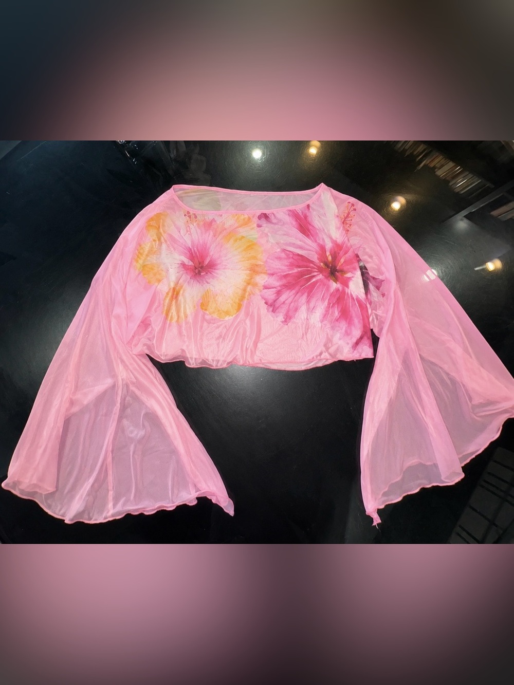 Pink Hibiscus Mesh Top